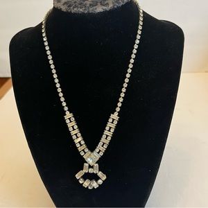 Vintage Faceted  Baguettes Front Drop Clear Rhinestone Necklace 1950s Retro EUC!
